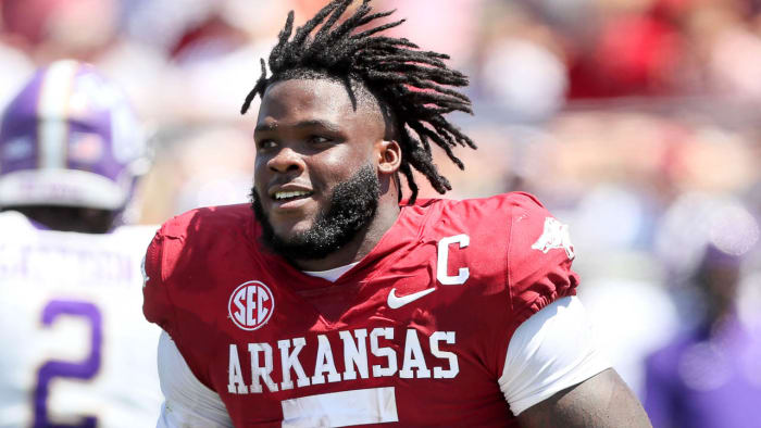 Razorbacks running back Raheim "Rocket" Sanders during game with Western Carolina in Little Rock.